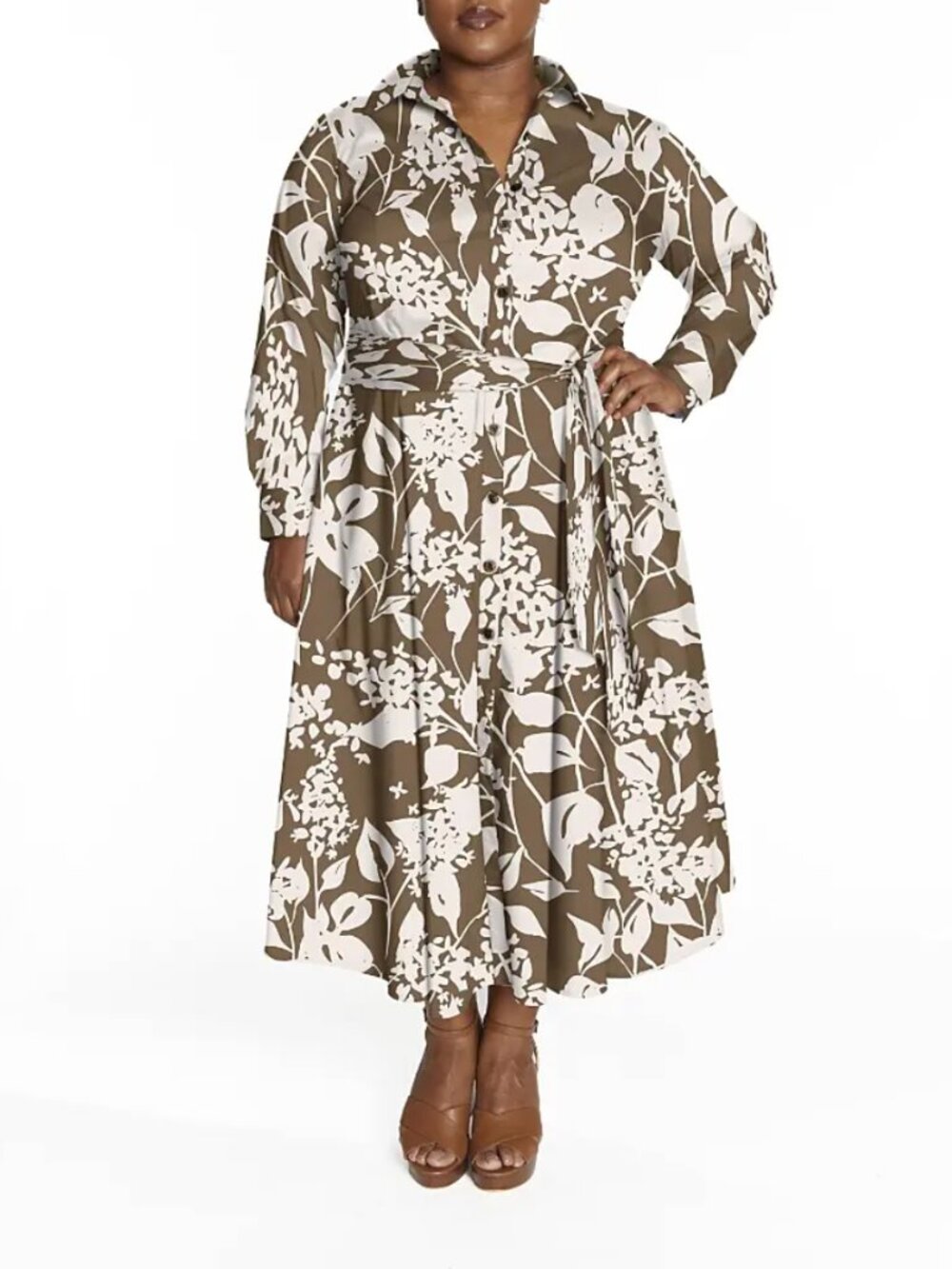 NWOT Pari Passu Plus Sz 5B (US 20) Poplin Floral Print Shirtdress Waist Tie